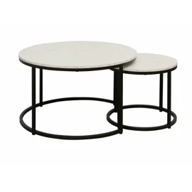 Set Masute de Cafea Noreea, Ø80x48 cm + Ø48x42 cm, Metal/Pal Melaminat, Alb