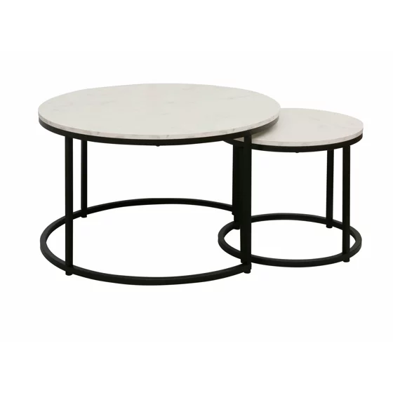 Set Masute de Cafea Noreea, Ø80x48 cm + Ø48x42 cm, Metal/Pal Melaminat, Alb picture - 1