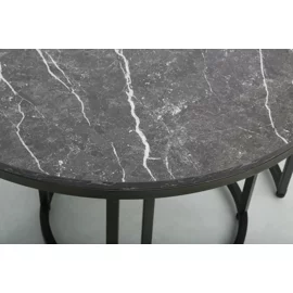 Set Masute de Cafea Noreea, Ø80x48 cm + Ø48x42 cm, Metal/Pal Melaminat, Negru Piatra