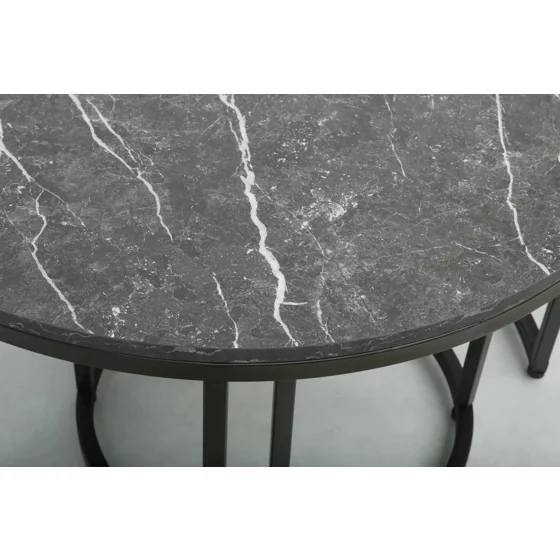 Set Masute de Cafea Noreea, Ø80x48 cm + Ø48x42 cm, Metal/Pal Melaminat, Negru Piatra picture - 2