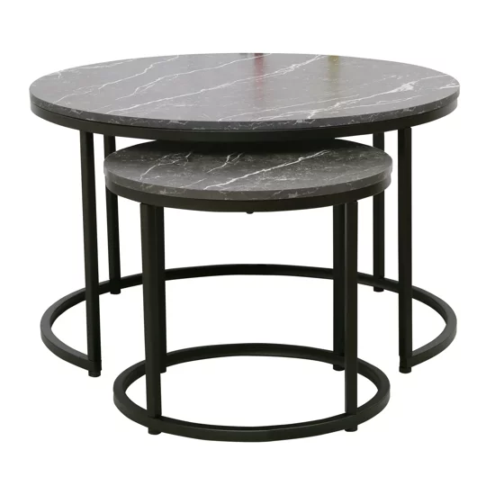 Set Masute de Cafea Noreea, Ø80x48 cm + Ø48x42 cm, Metal/Pal Melaminat, Negru Piatra picture - 3