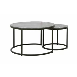 Set Masute de Cafea Noreea, Ø80x48 cm + Ø48x42 cm, Metal/Pal Melaminat, Negru Piatra