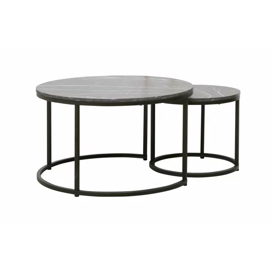 Set Masute de Cafea Noreea, Ø80x48 cm + Ø48x42 cm, Metal/Pal Melaminat, Negru Piatra picture - 1