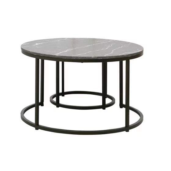 Set Masute de Cafea Noreea, Ø80x48 cm + Ø48x42 cm, Metal/Pal Melaminat, Negru Piatra picture - 4