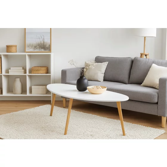 Set Masute de Cafea Scandia, 120x60x45 h cm si 85x45x40 h cm, Bambus/MDF, Natur/Alb picture - 3