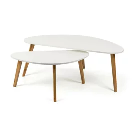 Set Masute de Cafea Scandia, 120x60x45 h cm si 85x45x40 h cm, Bambus/MDF, Natur/Alb