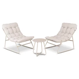 Set Mobilier De Gradina Nikea, Beige/Perne Gri Deschis, 2 Fotolii + Masuta, 70x105x90 cm, Metal/Stofa