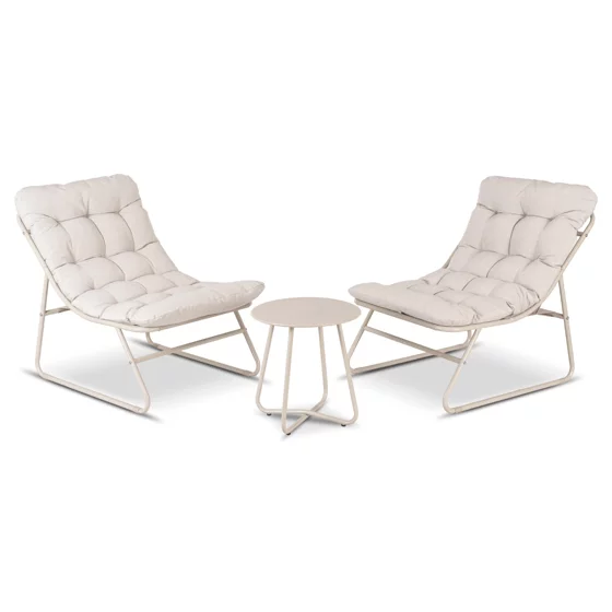 Set Mobilier De Gradina Nikea, Beige/Perne Gri Deschis, 2 Fotolii + Masuta, 70x105x90 cm, Metal/Stofa picture - 2