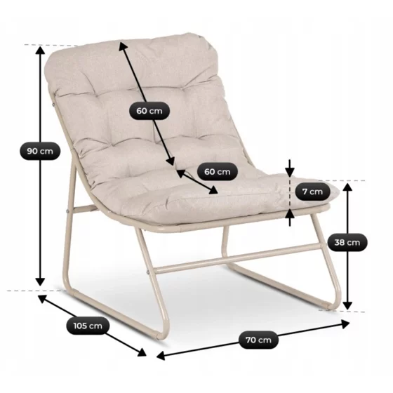 Set Mobilier De Gradina Nikea, Beige/Perne Gri Deschis, 2 Fotolii + Masuta, 70x105x90 cm, Metal/Stofa picture - 8