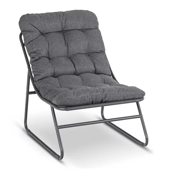 Set Mobilier De Gradina Nikea, Negru/Perne Gri, 2 Fotolii + Masuta, 70x105x90 cm, Metal/Stofa picture - 3