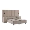Set Pat Tapitat cu spatiu de depozitare si noptiere PIER, 180x200 cm, Lampi Led, Crem picture - 4