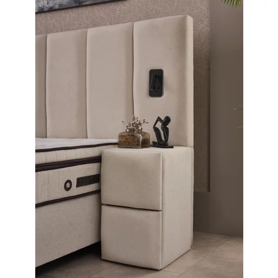 Set Pat Tapitat cu spatiu de depozitare si noptiere PIER, 180x200 cm, Lampi Led, Crem picture - 13