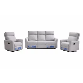 Set Recliner Bolton 51651, Canapea 3 Locuri + 2 Fotolii, Actionare Electrica, Stofa Gri Silver