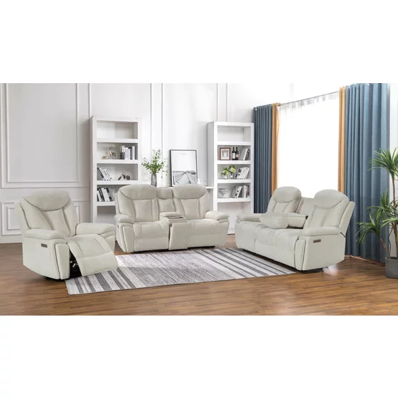 Set Recliner Electric Snug 3L+2R+1R, Canapea 3L - 228x96x106 h cm, Canapea 2R + Bar - 201x96x106 cm, Fotoliu - 107x96x106 h cm, Stofa, Beige picture - 1