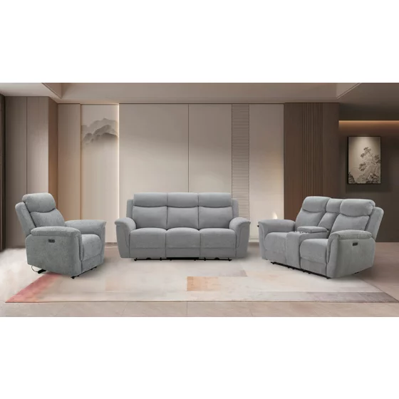 Set Recliner Gregory, Canapea 3 Locuri + Canapea 2 Locuri + Fotoliu, Actionare Electrica, Stofa Gri picture - 1