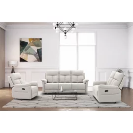 Set Recliner Lema, Canapea 3 Locuri + Canapea 2 Locuri + Fotoliu, Actionare Electrica, Stofa Gri