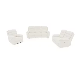 Set Recliner Luvia 9939M, Canapea 3 Locuri + Canapea 2 Locuri + Fotoliu, Actionare Electrica, Stofa Beige Deschis