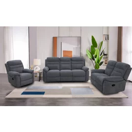 Set Recliner Luvia 9939M, Canapea 3 Locuri + Canapea 2 Locuri + Fotoliu, Actionare Electrica, Stofa Gri