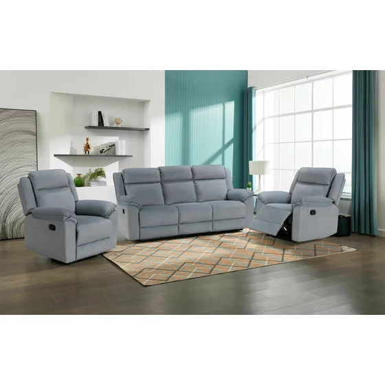 Set Recliner Malvern 3RR+1R+1R, Canapea 3RR - 213x94x104 cm, Fotoliu 1R - 96x94x104 cm, Stofa, Gri picture - 1