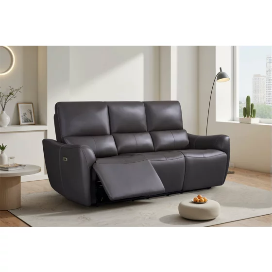 Set Recliner Nubello, Canapea + 2 Fotolii, Actionare Electrica, Piele Naturala, Maro picture - 2