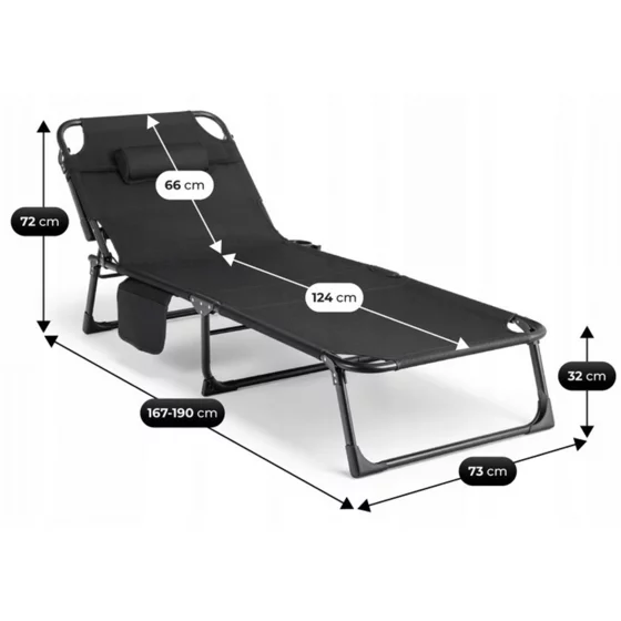 Sezlong de Gradina Salamanca, 167-190x73x72 h cm, Structura Metalica, Negru picture - 10