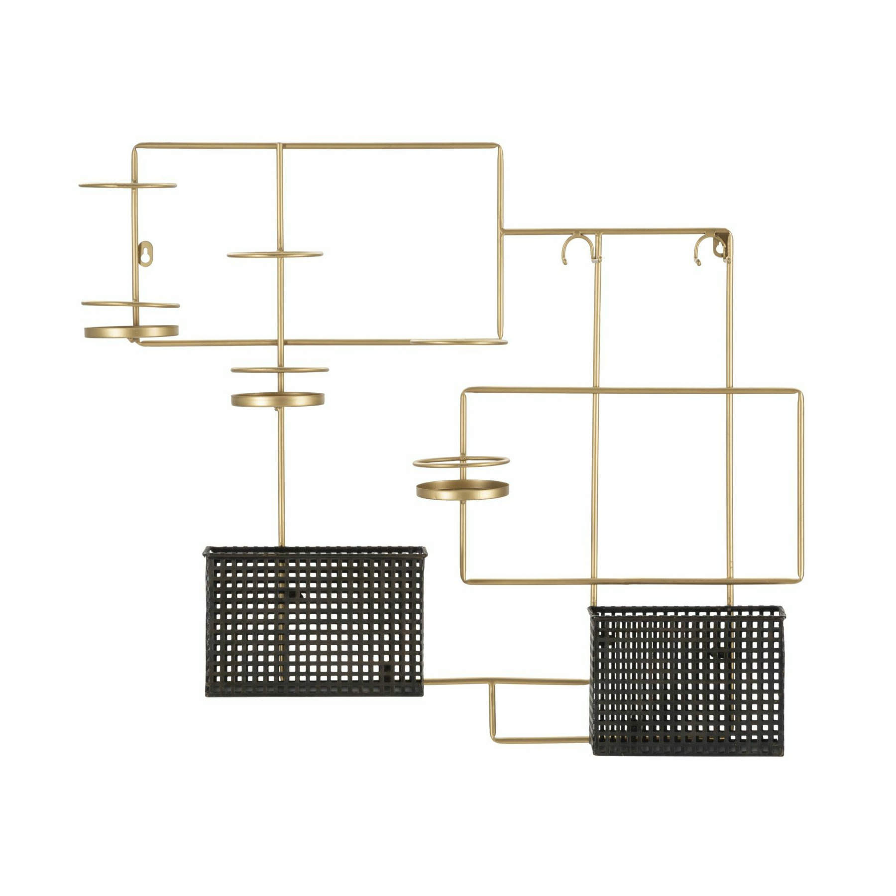 Suport de perete pentru sticle, roma2071, auriu si negru, metal, 65.5x77x11.5 cm