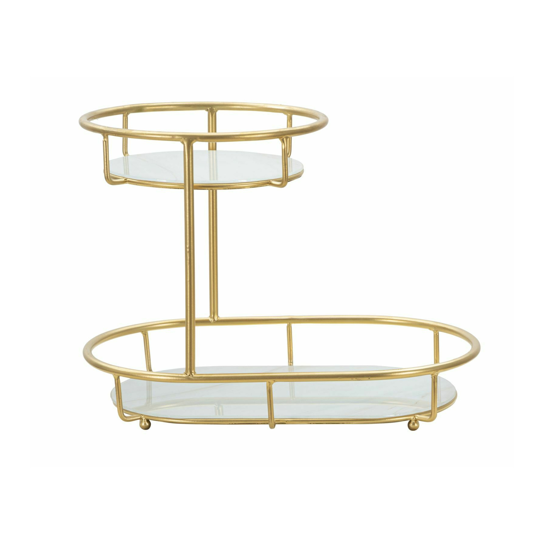 Suport decorativ, roma2360, alb si auriu, metal si sticla, 27x36x22.5 cm