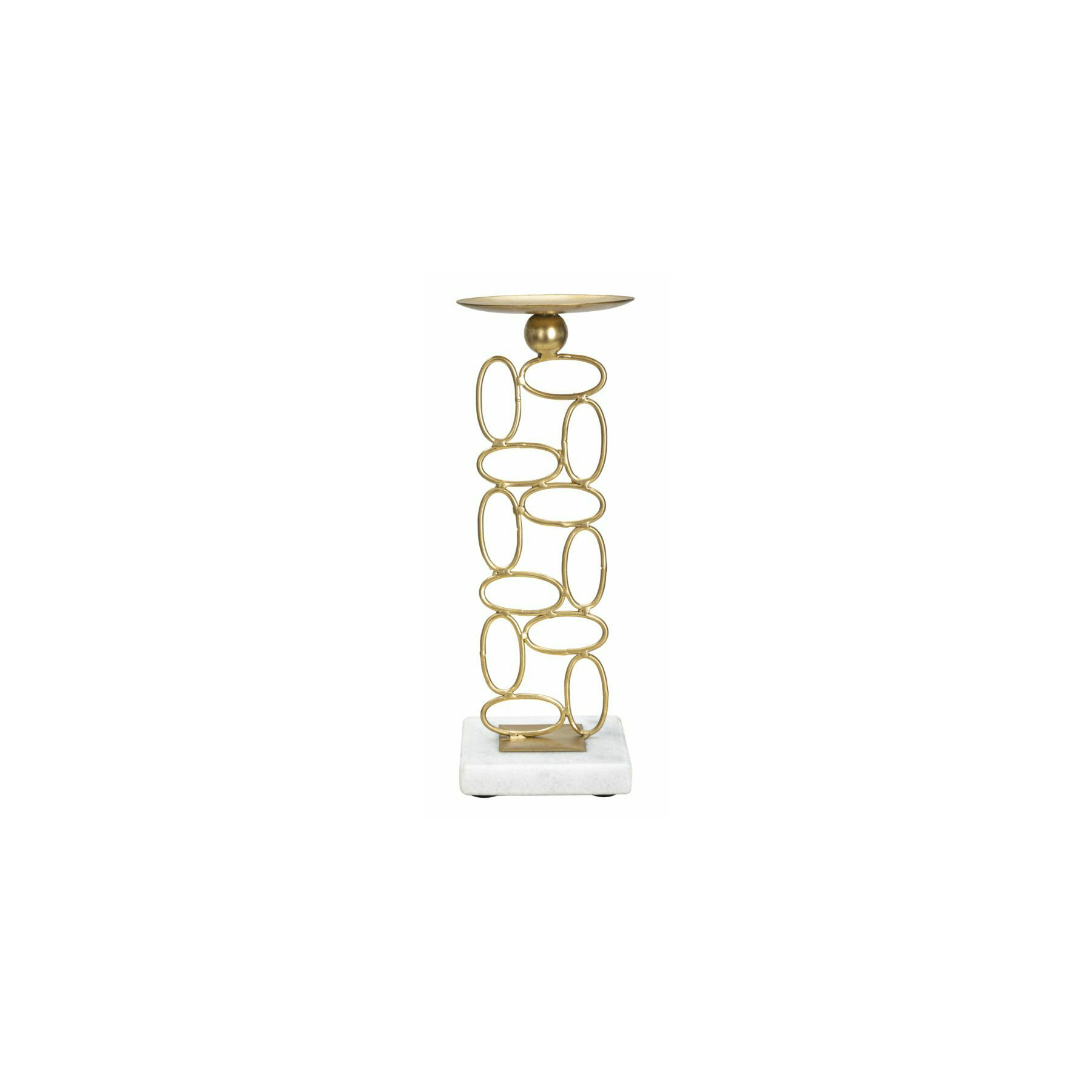Suport lumanare, Roma2488, Auriu si Alb, Metal si Marmura, 27x10x10 cm