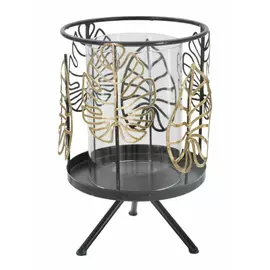 Suport lumanare, Roma2500, Negru si Auriu, Metal si Sticla, 23.3x15x15 cm