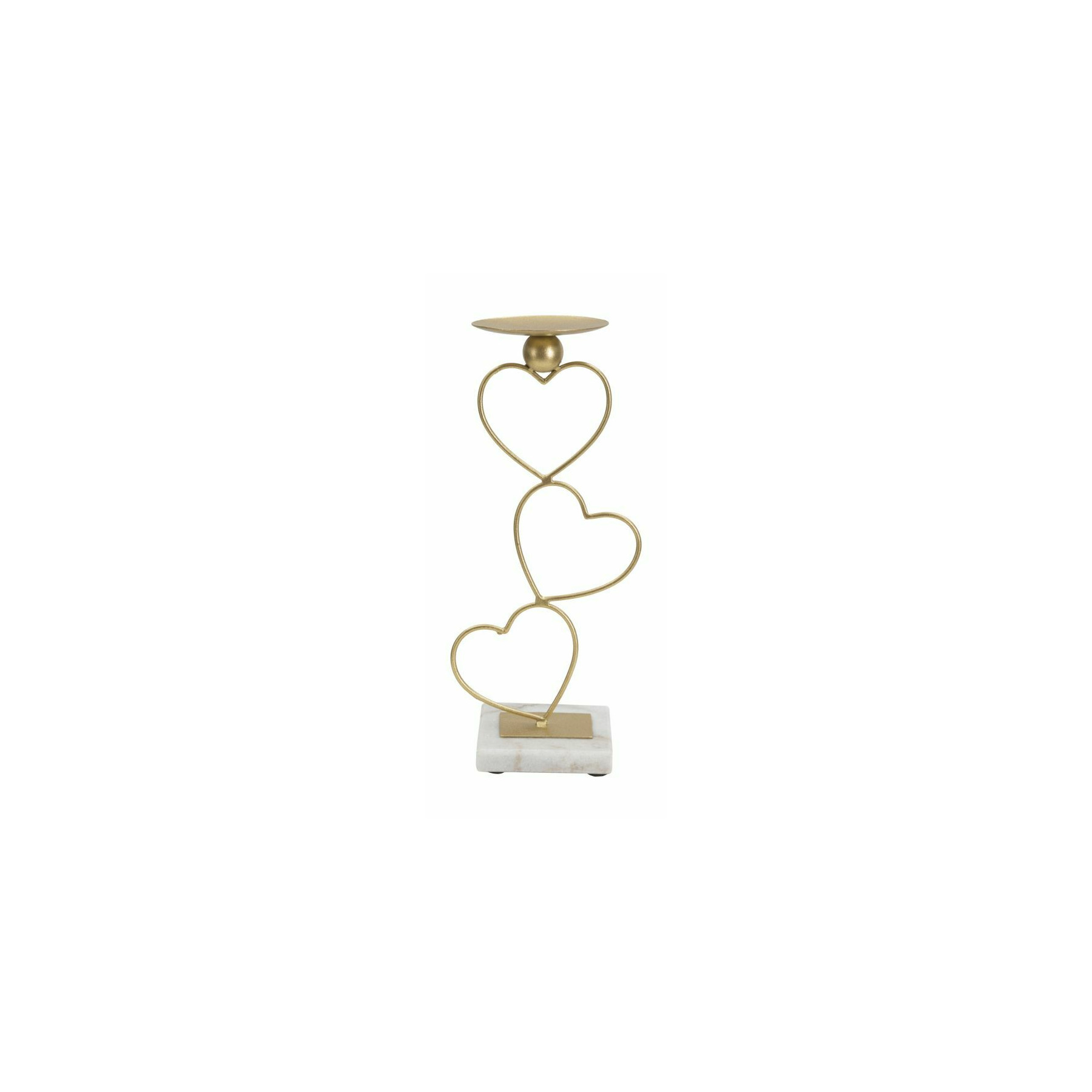 Suport lumanare, Roma2506, Auriu si Alb, Metal si Marmura, 32.5x14.5x10 cm