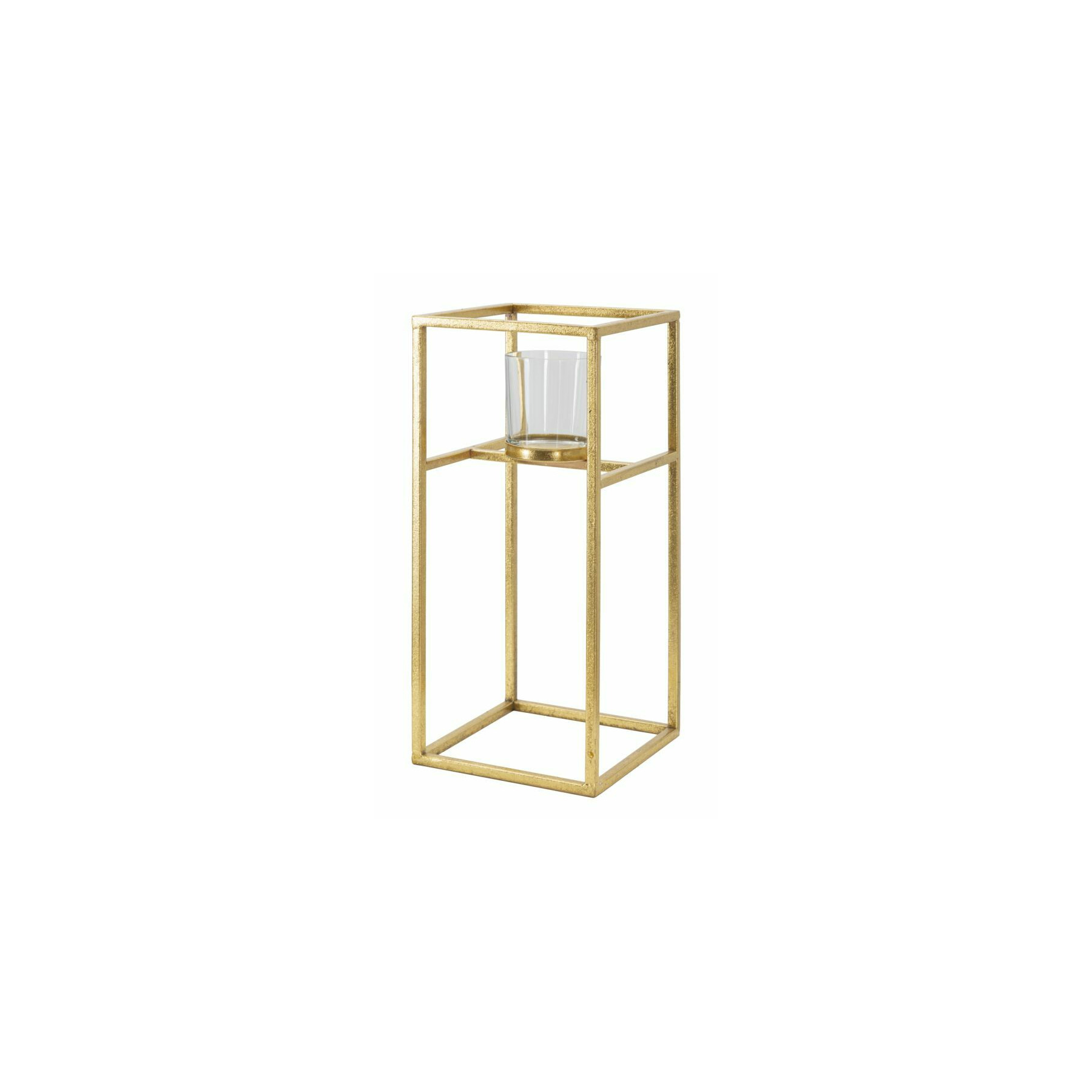 Suport lumanare, Roma2510, Auriu, Metal si Sticla, 35x15x15 cm