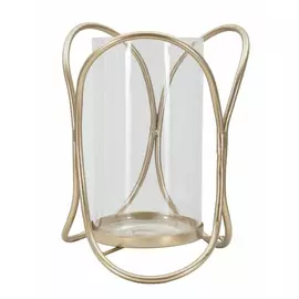 Suport lumanare, Roma2514, Transparent, Metal si Sticla, 21.5x16x16 cm