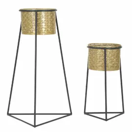 Suport pentru flori, Roma2035, Auriu si Negru, Metal, 70/45x43/27x36/23 cm
