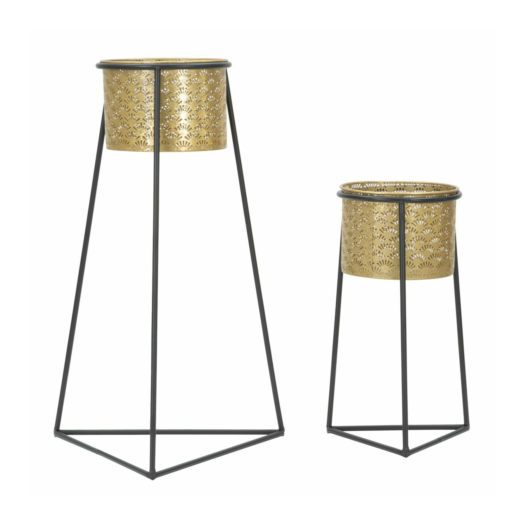 Suport pentru flori, roma2035, auriu si negru, metal, 70/45x43/27x36/23 cm