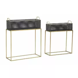 Suport pentru flori, Roma2097, Negru si Auriu, Metal, 73.5/64x60/51x23/20 cm