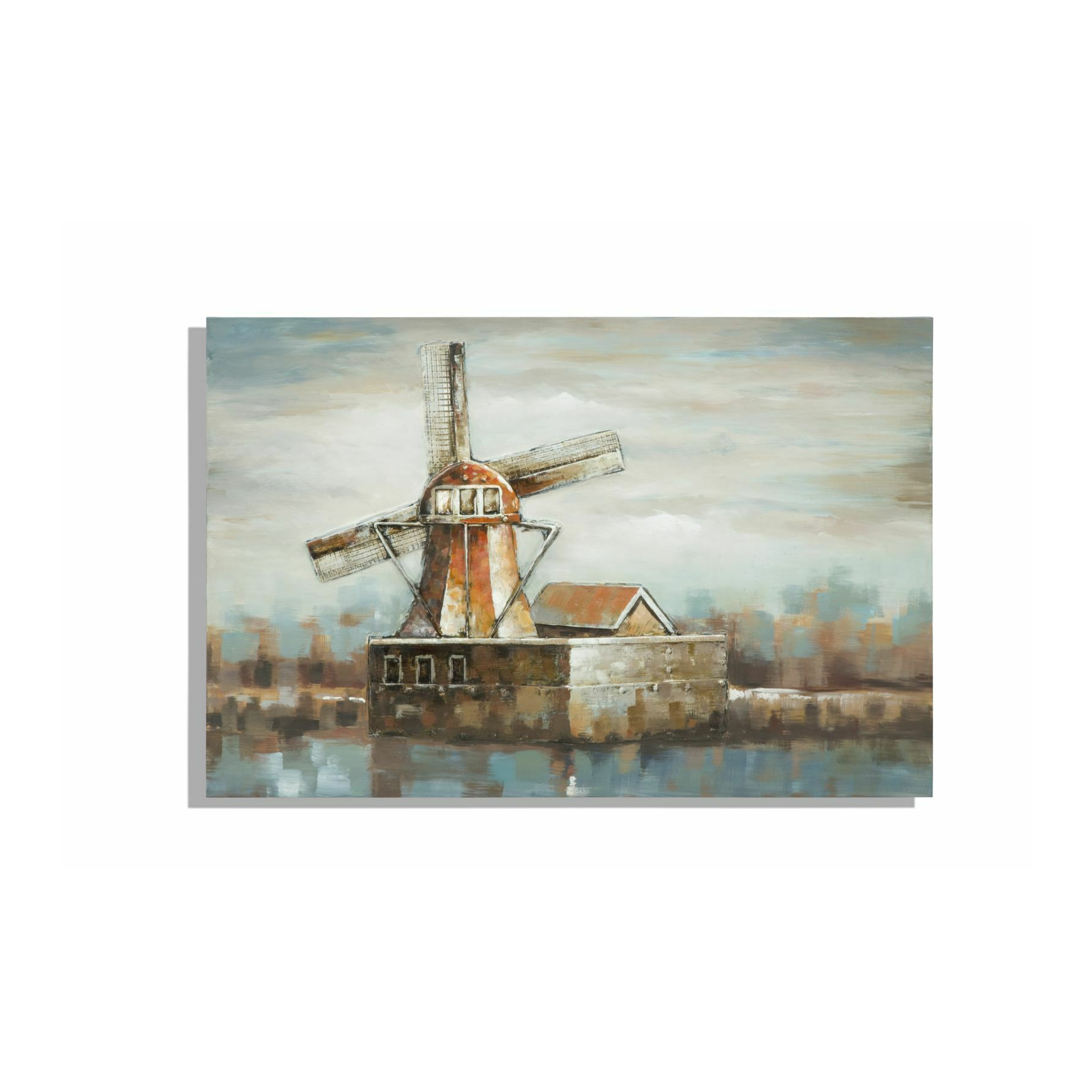 Tablou, moara de vant, roma1103, multicolor, aluminiu, lemn de pin si canvas, 80x120x3.7 cm