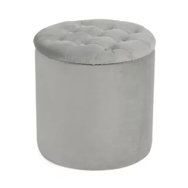 Taburet Cu Spatiu de Depozitare Dori, 40x40x40 h cm, Catifea, Gri Deschis