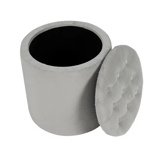 Taburet Cu Spatiu de Depozitare Dori, 40x40x40 h cm, Catifea, Gri Deschis picture - 4