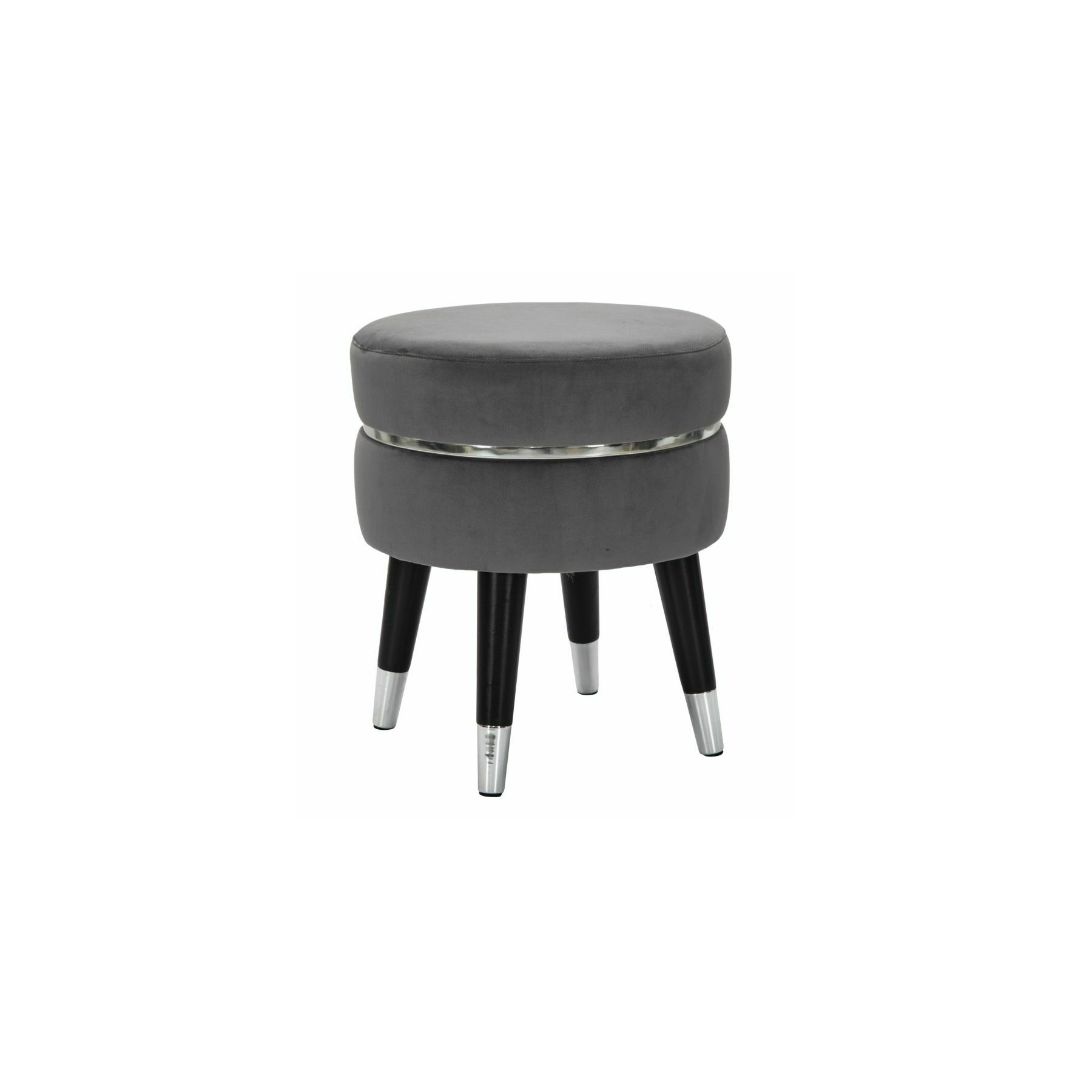 Taburet roma1935, gri, negru si argintiu, lemn de pin, metal si poliester, 40.5x35x35 cm