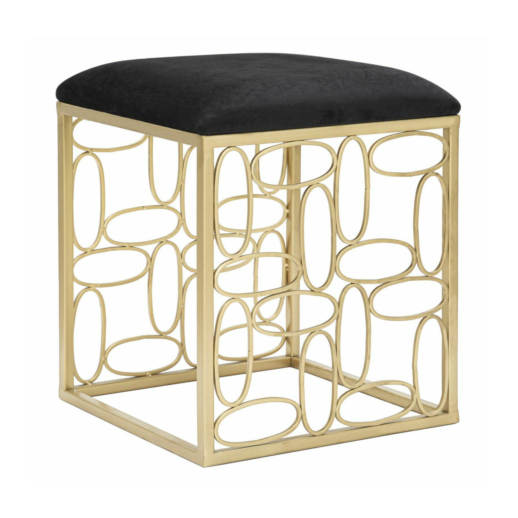 Taburet roma2023, auriu si negru, metal, burete si tesatura, 46x38x38 cm