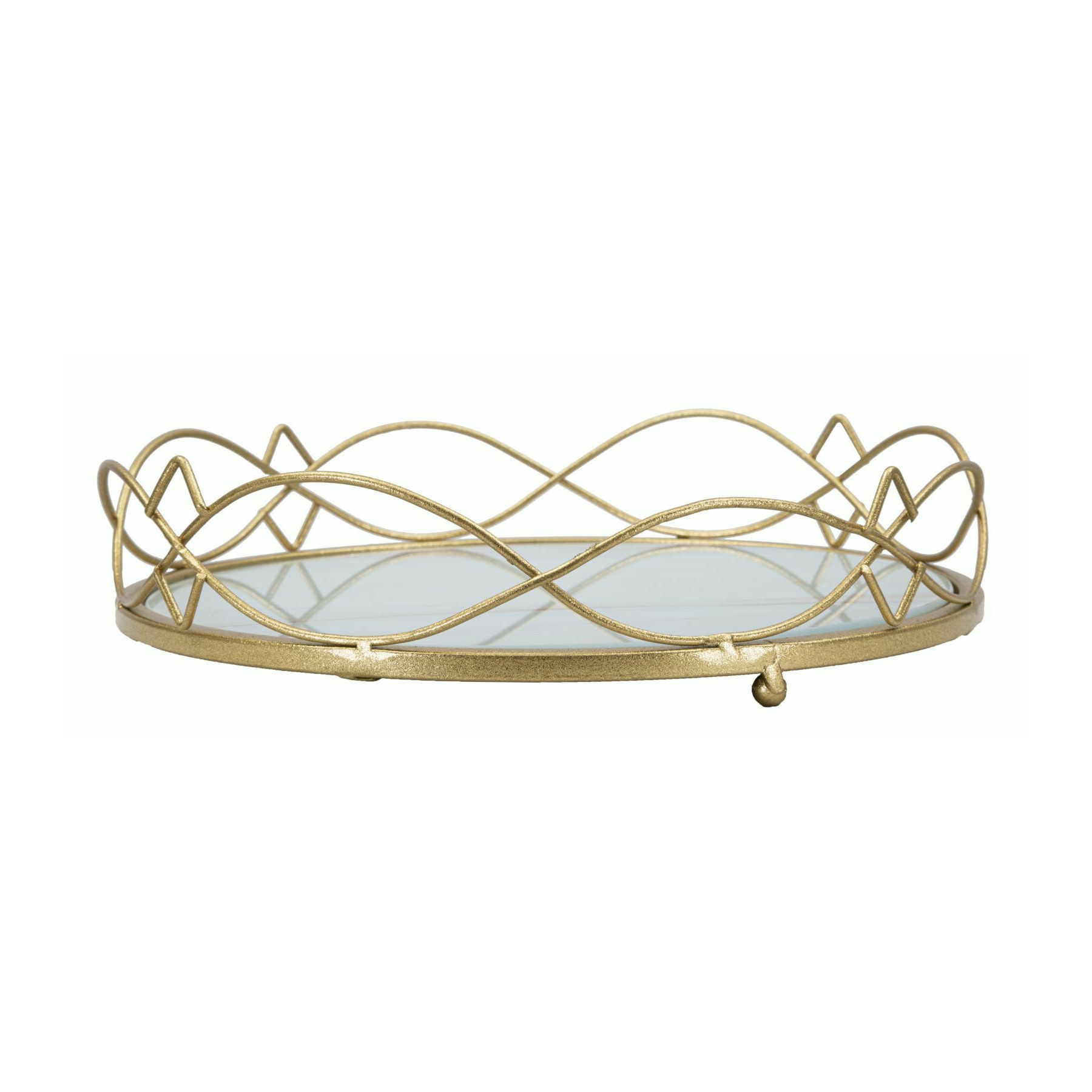 Tava decorativa, roma2358, alb si auriu, metal si sticla, 27.5x27.5x7 cm