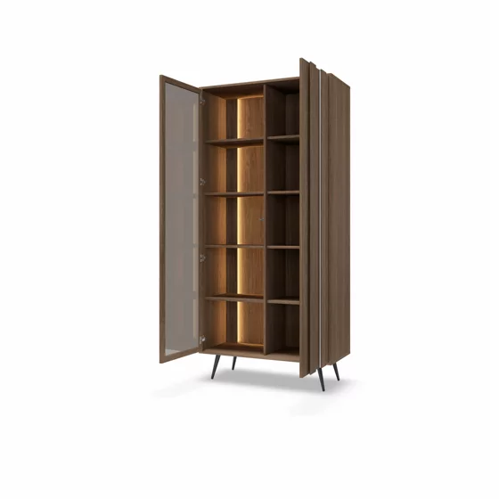 Vitrina Amaro, Sistem De Iluminat tip Led Inclus, 93.5x40x196.4 h cm, Pal Melaminat/MDF, Stejar Dunin picture - 4