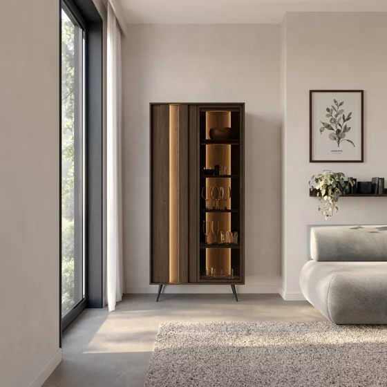 Vitrina Amaro, Sistem De Iluminat tip Led Inclus, 93.5x40x196.4 h cm, Pal Melaminat/MDF, Stejar Dunin picture - 9