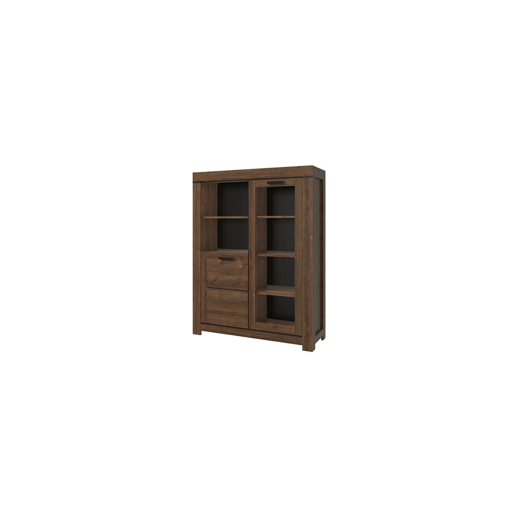 Vitrina brass - 1v1d2n, 112.5x40x145 cm stejar inchis