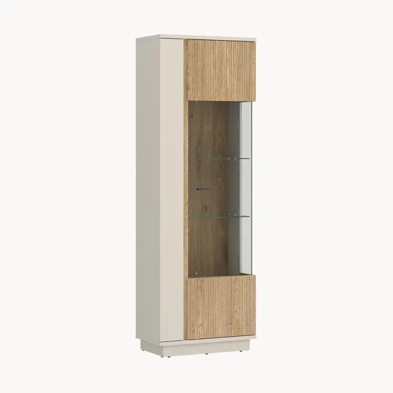 Vitrina Mosano LUSV101, 62x40x189.5 h cm, MDF cu Riflaj, Stejar Cremona/Casmir picture - 1
