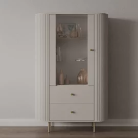 Vitrina Semi-Inalta Ovalio 2 Serate + Usa, TYP 112,  97.4x42.3x155 h cm, Pal Melaminat/MDF, Beige Nisip