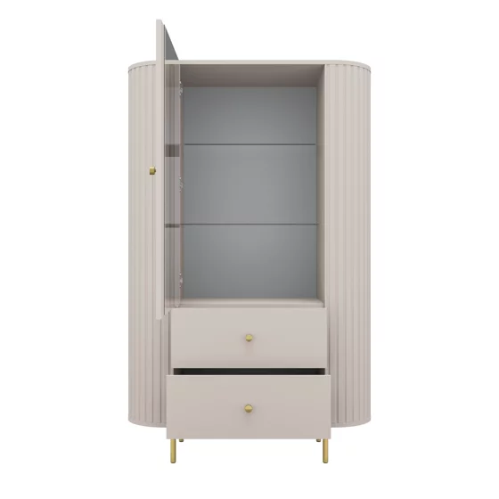 Vitrina Semi-Inalta Ovalio 2 Serate + Usa, TYP 112,  97.4x42.3x155 h cm, Pal Melaminat/MDF, Beige Nisip picture - 3