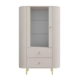 Vitrina Semi-Inalta Ovalio 2 Serate + Usa, TYP 112,  97.4x42.3x155 h cm, Pal Melaminat/MDF, Beige Nisip