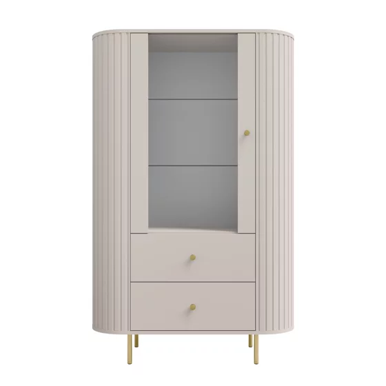 Vitrina Semi-Inalta Ovalio 2 Serate + Usa, TYP 112,  97.4x42.3x155 h cm, Pal Melaminat/MDF, Beige Nisip picture - 2