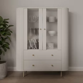 Vitrina Semi-Inalta Ovalio 2 Usi si 2 Sertare, TYP 122,  123x42.3x155 h cm, Pal Melaminat/MDF, Beige Nisip